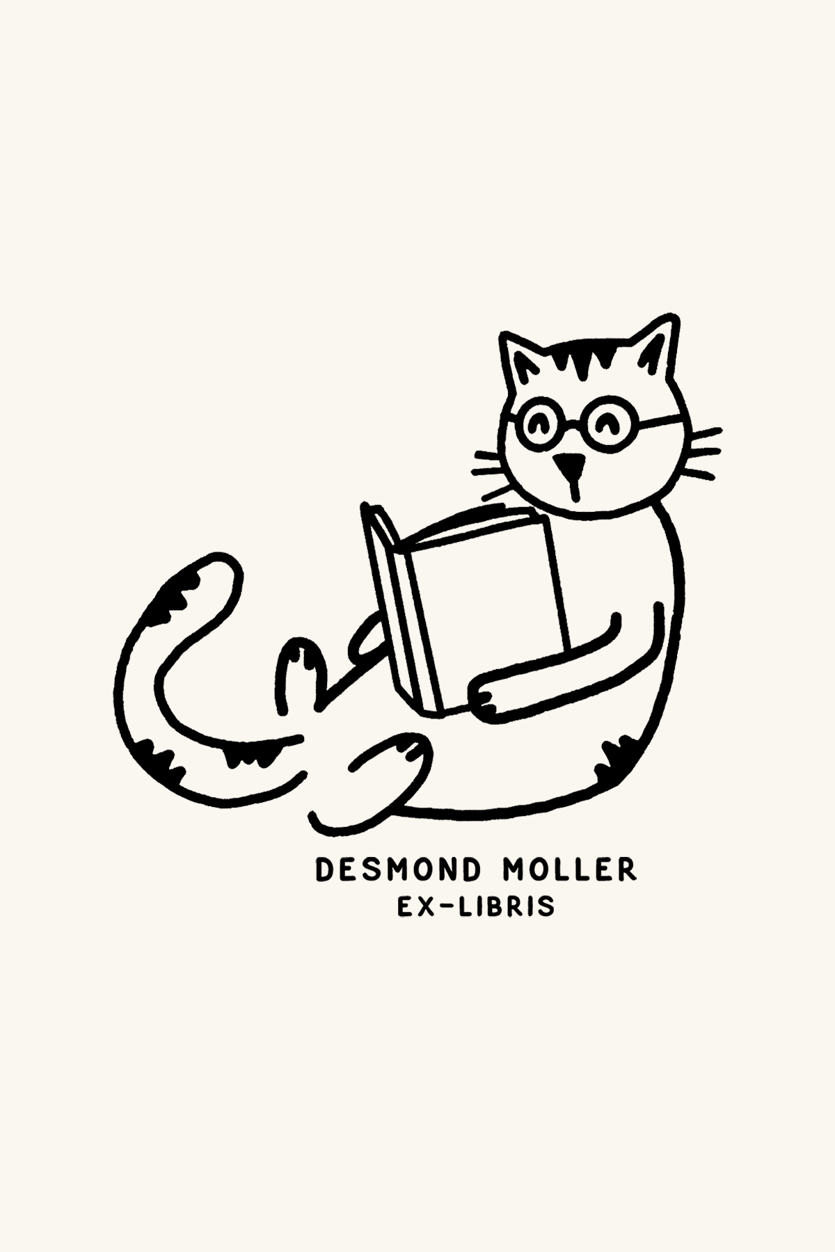 Dibujo de un gato con gafas tumbado leyendo un libro
